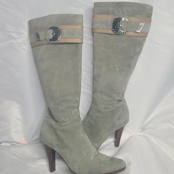 Cole Haan Nike Air Suede Tall Boots Size 9 Sage Gray Spring Heeled - Picture 1 of 14